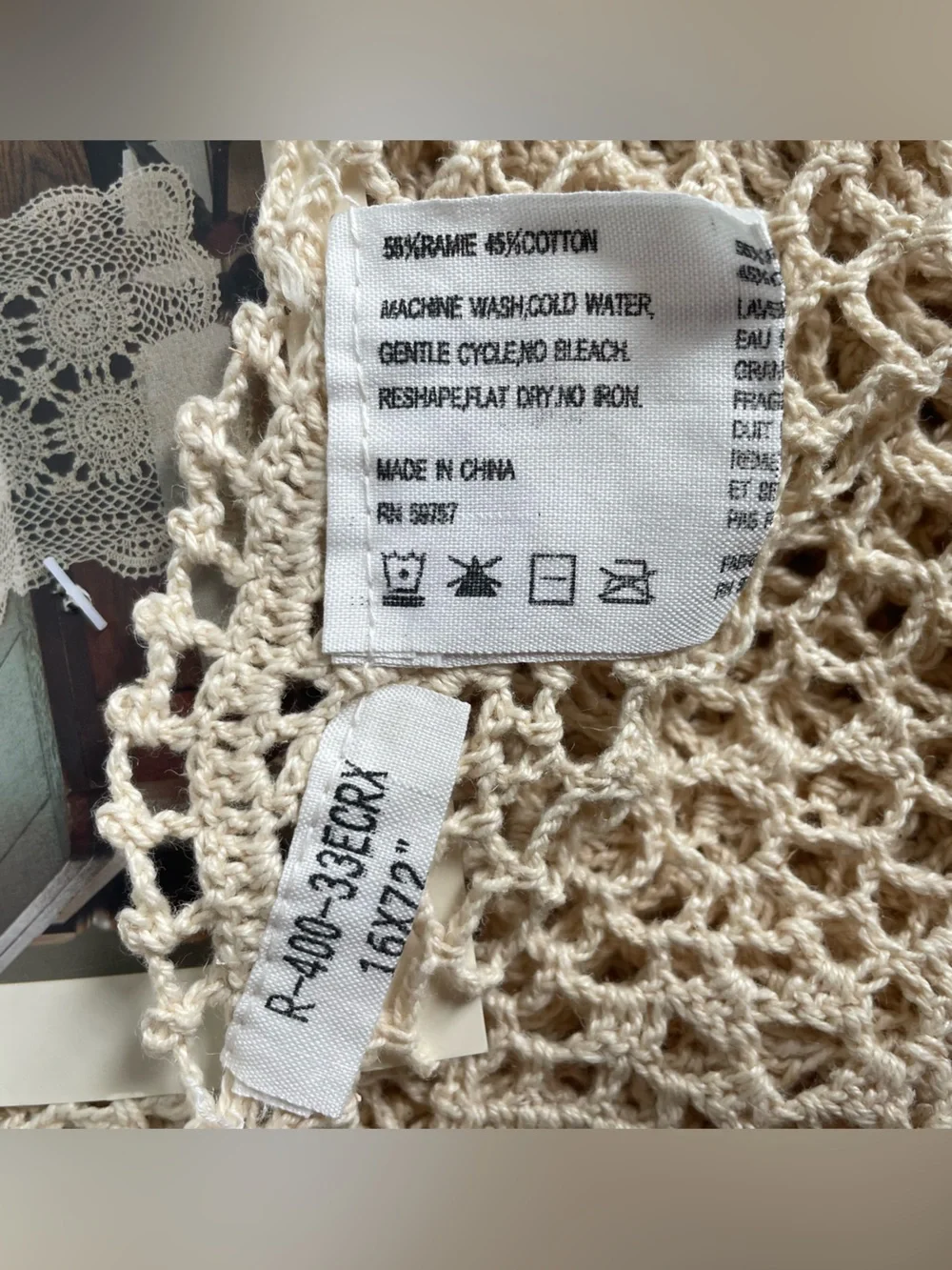 Handmade Crochet Table Runner Ecru 16x72 Dresser Scarf Cottagecore Boho